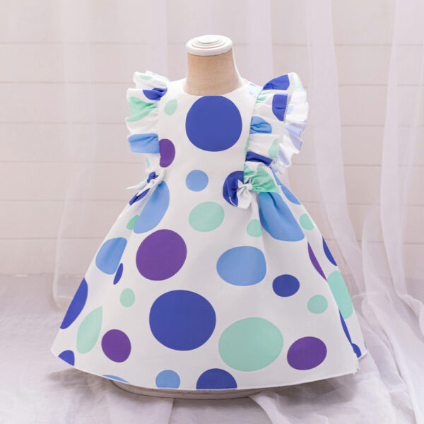 Summer Baby Kids Girls Fly Sleeves Crew Neck Fashion Polka Dots Dress