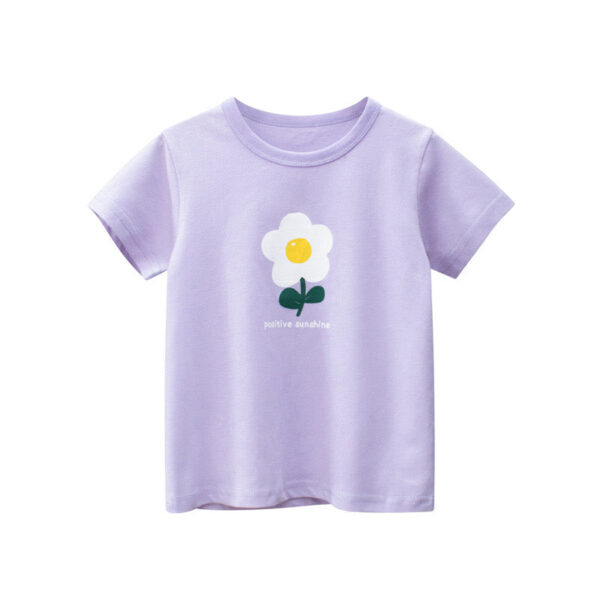 Baby Girl Floral Print Solid Color O-Neck Short Sleeved T-Shirt - Image 27