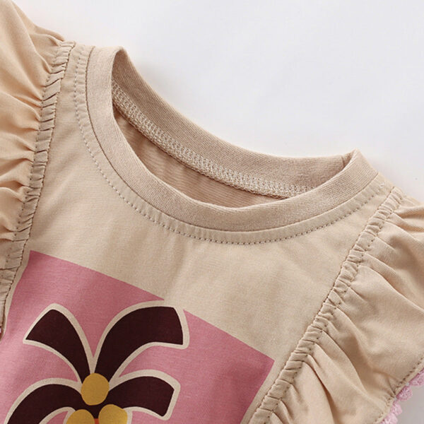 Summer Arrival Girls’ Palm Tree Cartoon Pattern Fly Sleeves T-shirt in European and American Style - Image 2