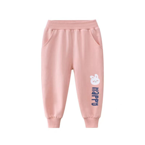 Baby Girl Cartoon Animal Graphic Solid Color Elastic Trousers - Image 23