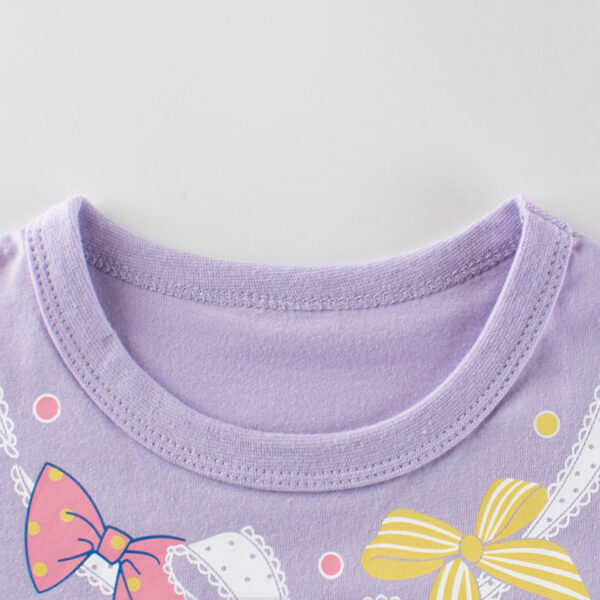 Baby Girl Solid Color Bow Tie Pattern Short Sleeve Tee - Image 2