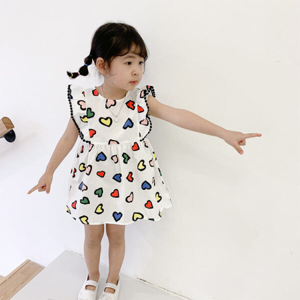 Best Selling Summer Baby Kids Girls Colorful Heart Pattern Fly Sleeves Dress - Image 2