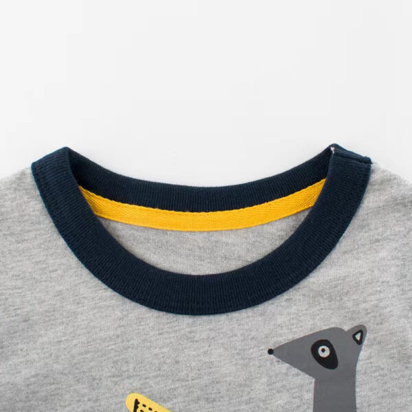 Baby Boy Cartoon Excavator & Animal Pattern Contrast Design Shirt - Image 2