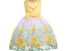Baby Girl Flower Mesh Overlay Design Bow Tie Vest Dress Birthday Formal Dress