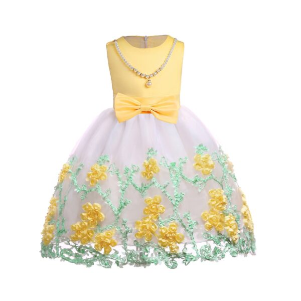 Baby Girl Flower Mesh Overlay Design Bow Tie Vest Dress Birthday Formal Dress - Image 17