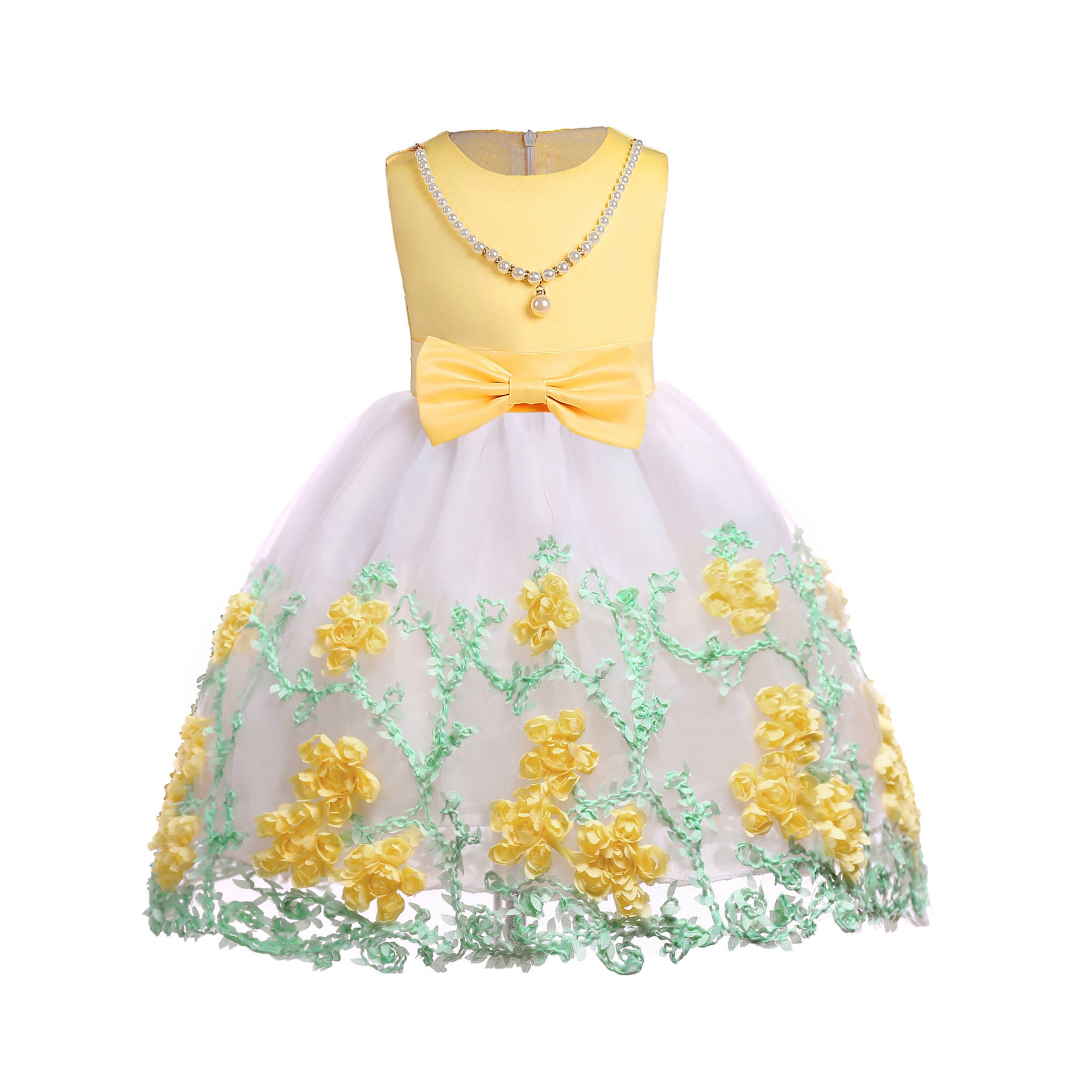 Baby Girl Flower Mesh Overlay Design Bow Tie Vest Dress Birthday Formal Dress - Image 17