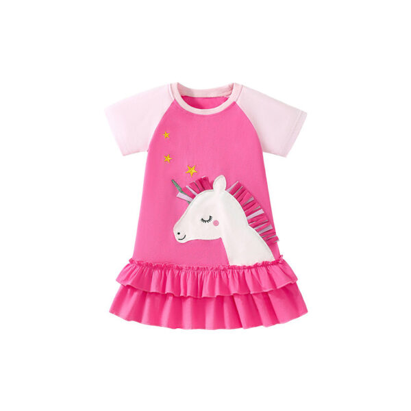 Summer Arrival Cartoon Unicorn Pattern Short Sleeves Dress for Stylish Girls - Image 5