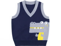 Baby Boy Cartoon Graphic Contrast Design V-Neck Sleeveless Knitted Vest Sweater