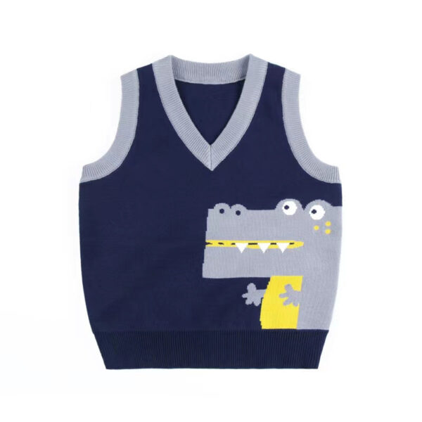 Baby Boy Cartoon Graphic Contrast Design V-Neck Sleeveless Knitted Vest Sweater - Image 19
