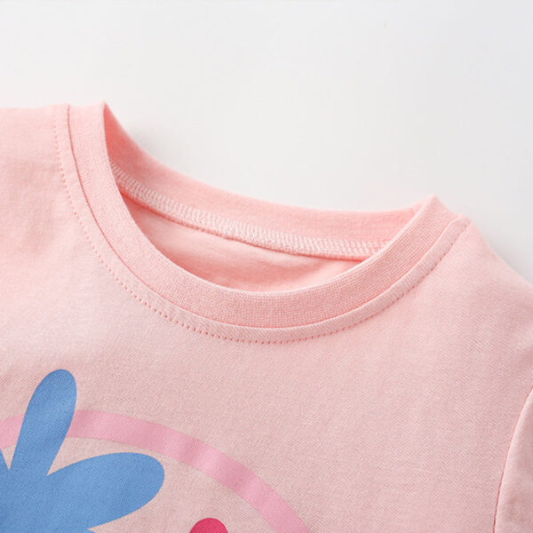 Summer Arrival Girls’ Flowers and Smiling Face Pattern Short Sleeves T-shirt in European and American Style - Image 2