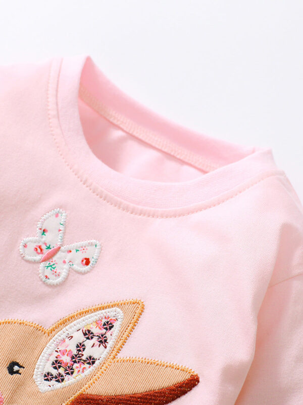 Baby Girls Kids Deer Cartoon Embroidery Long Sleeve Top Pullover - Image 2