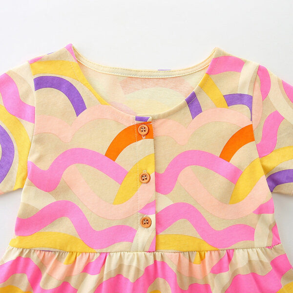 Summer Pure Cotton Waves Pattern Short Sleeves Dress for Stylish Girls - Image 3