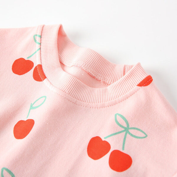 Autumn Arrival Kids Girls Cherry Pattern Long Sleeves Crew Neck Dress - Image 2