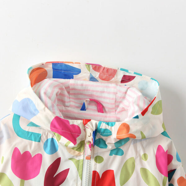 Arrival European and American Style Girls’ Hooded Zip-up Colorful Flowers Pattern Coat with Long Sleeves - Image 2