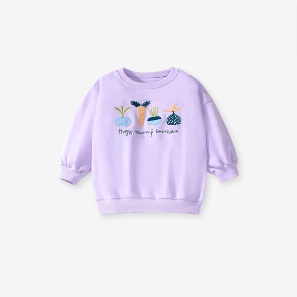 Spring and Autumn Girls Cartoon Turnip Brothers Pattern Long Sleeves Crew Neck Top Sweatshirt and Pants Clothing Set - Image 3