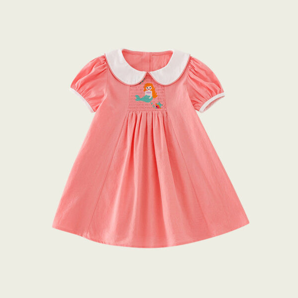 New Arrival Summer Baby Kids Girls Short Sleeves Mermaid Embroidery Dress - Image 8