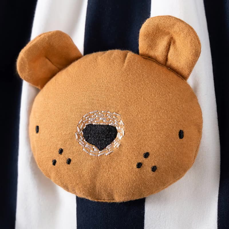 Autumn and Spring Arrival Teddy and Striped Pattern Long Sleeves Dress for Stylish Girls - Image 2