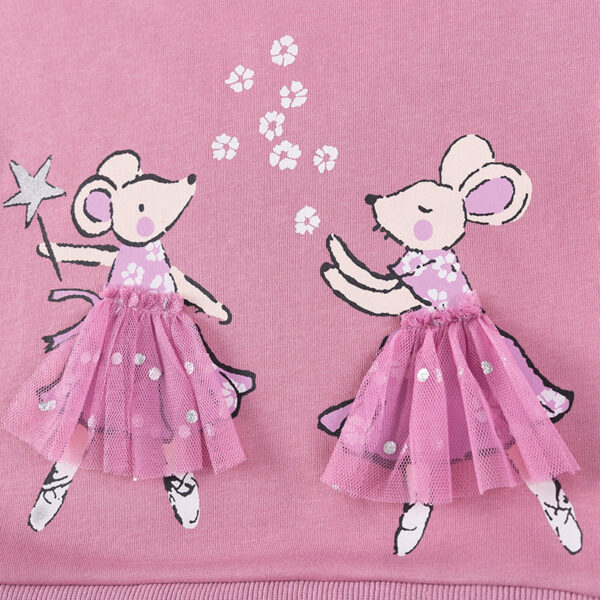 Spring and Autumn Girls Animals Cartoon Pattern Long Sleeves Tulle Patchwork Sweatshirt and Floral Pants Clothing Set - Image 3