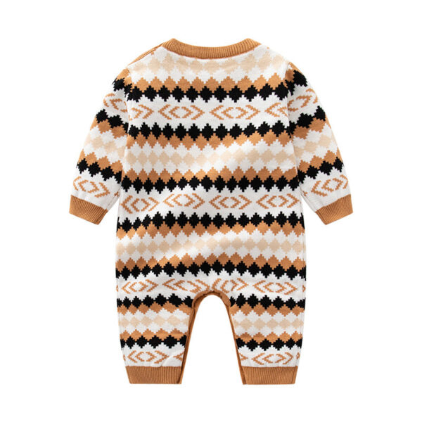 Baby Geometric Embroidered Pattern Long Sleeve Knitted Romper Jumpsuit - Image 2
