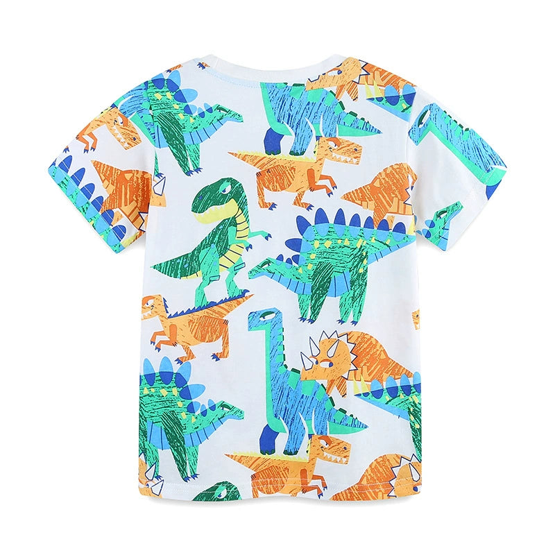 Summer Boys’ Dinosaurs Animals Cartoon Pattern T-shirt in European and American Style - Image 2