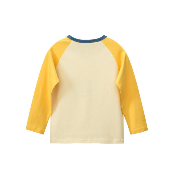 Autumn Baby Kids Unisex Letters and Dinosaur Print Color Patchwork Long Sleeves Crew Neck Base Top Shirt - Image 3