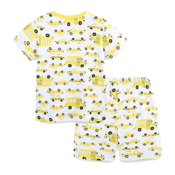 Summer Baby Kids Cartoon School Bus and Taxi Pattern T-shirt and Shorts Clothing Set for Boys - Image 2