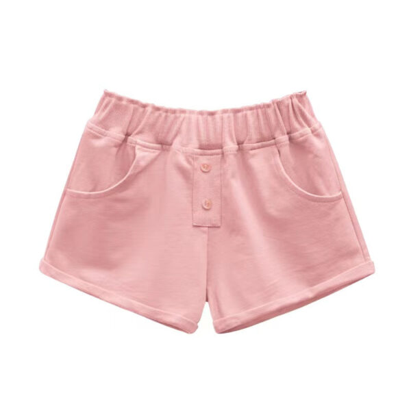 Baby Girl Solid Color Button Design Flap Short Pants With Pockets - Image 19