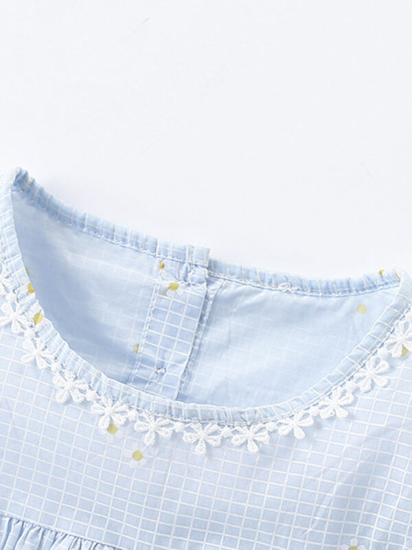 Summer New Arrival Girls’ Simple Plaid Short Sleeves Light Blue Dress - Image 2
