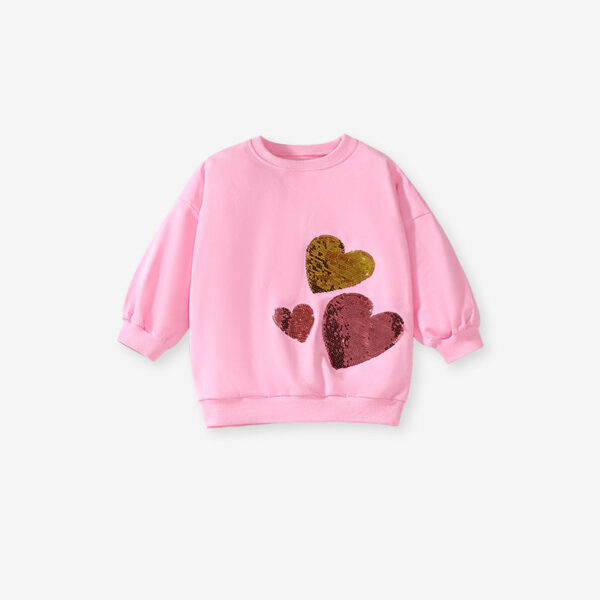 Arrival Spring And Autumn Girls Fashion Sequin Heart Long Sleeves Top T-Shirt And Flared Pants Clothing Set - Image 3