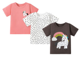 Girls’ Dots Cartoon Pattern Short Sleeves T-shirt in European and American Style for Summer