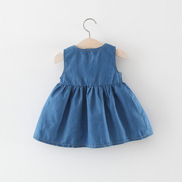 Baby Girl Solid Blue Denim Dress In Summer - Image 3