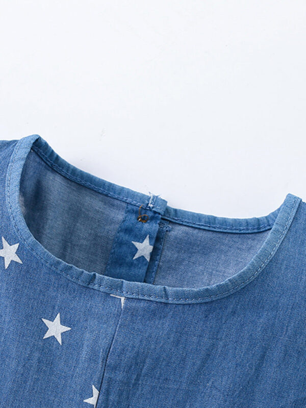 Summer New Arrival Girls’ Stars Pattern Patchwork Short Sleeves Crew Neck Dress - Image 2