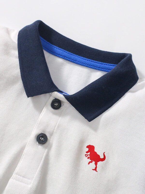 Summer New Design Kids Boys Dinosaur Logo Short Sleeves Color Patchwork Polo Shirt - Image 3