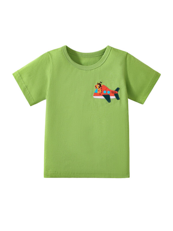 Boys Kids’ Air Plane Cartoon Embroidered T-shirt in European and American Style for Summer - Image 7