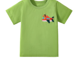 Boys Kids’ Air Plane Cartoon Embroidered T-shirt in European and American Style for Summer