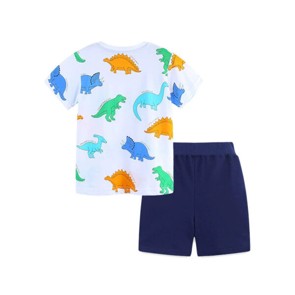 Summer Baby Kids Cartoon Animals Pattern T-shirt and Shorts Color Patchwork Clothing Set for Boys - Image 3