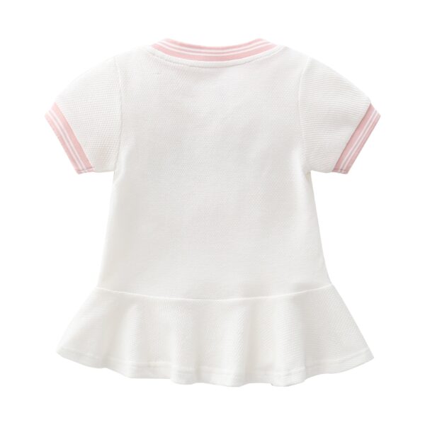Baby Girl 1pcs Logo Graphic Graphic Side & Neck Striped Design Ruffle Hem Baseball Dress - Image 2