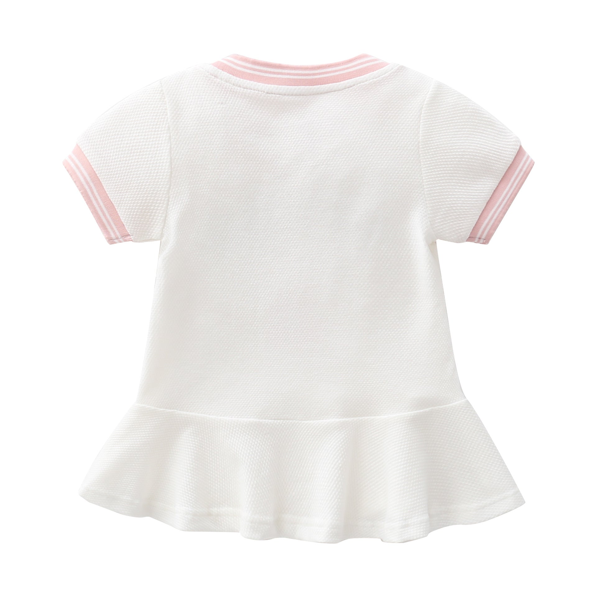 Baby Girl 1pcs Logo Graphic Graphic Side & Neck Striped Design Ruffle Hem Baseball Dress - Image 2