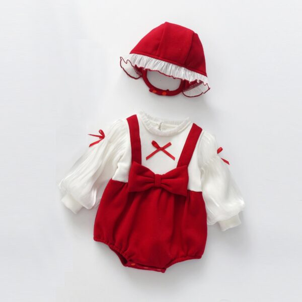 Baby False Pieces Design Bow Patched Design Long Sleeve Onesies - Image 2