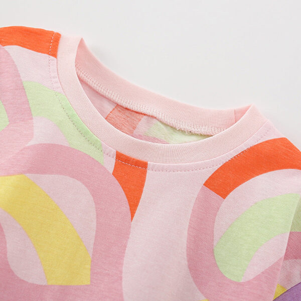 Summer Baby Kids Colorful Curves Pattern T-shirt and Shorts Clothing Set for Girls - Image 3