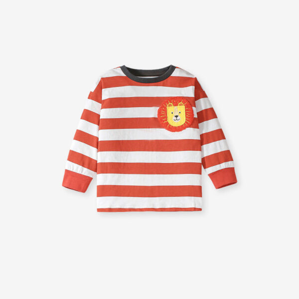Arrival Spring And Autumn Boys Casual Appliqué Embroidery Lion And Striped Pattern Long Sleeves Top T-Shirt And Pants Clothing Set - Image 2