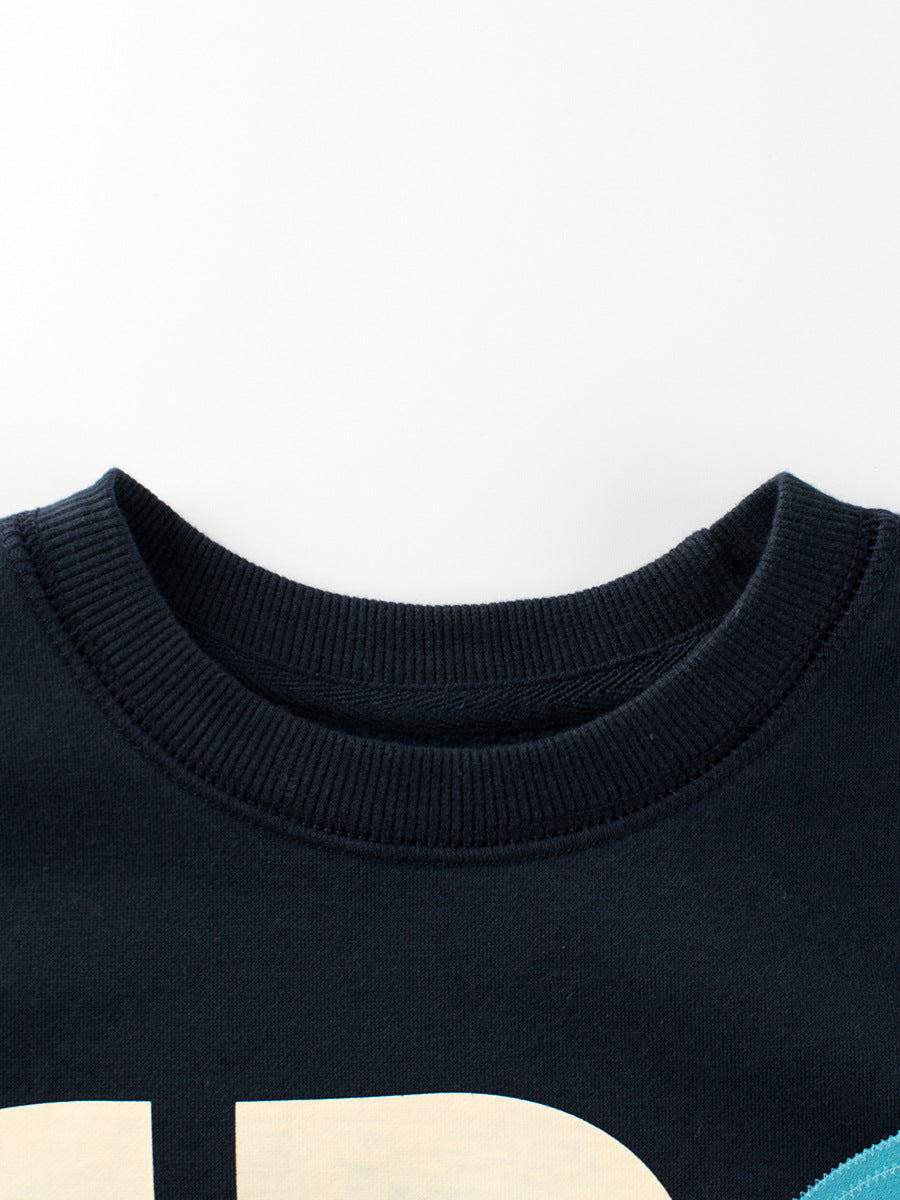 Baby Boy Kids Letters Printing Crew Neck Long Sleeve Fleece Pullover - Image 3