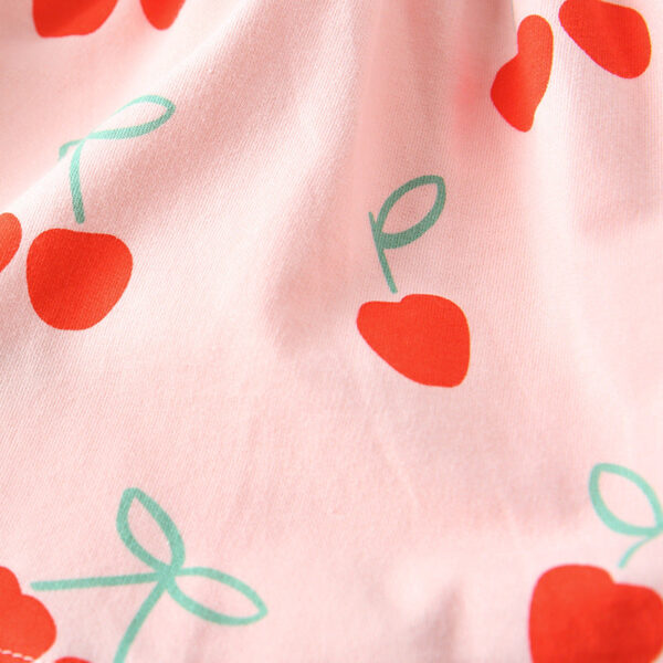 Autumn Arrival Kids Girls Cherry Pattern Long Sleeves Crew Neck Dress - Image 3