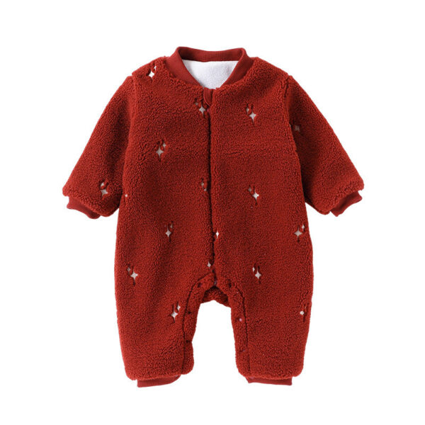 Autumn and Winter Arrival Unisex Baby’s Warm Fleece-lined Starlight Pattern Rompers - Image 3