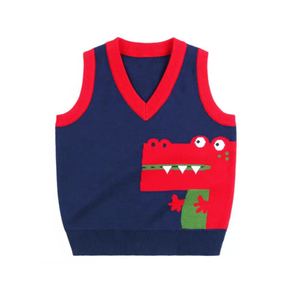 Baby Boy Cartoon Graphic Contrast Design V-Neck Sleeveless Knitted Vest Sweater - Image 11