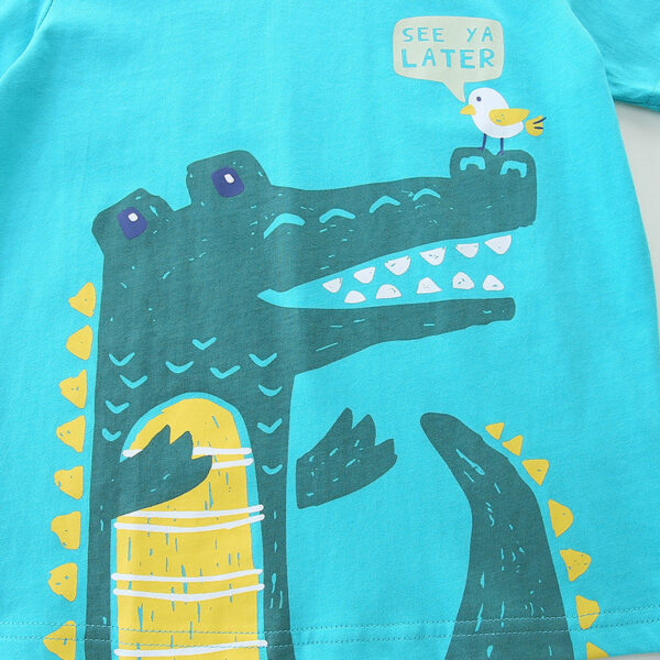 Summer Baby Kids Animals Cartoon Pattern T-shirt and Shorts Clothing Set for Boys - Image 3