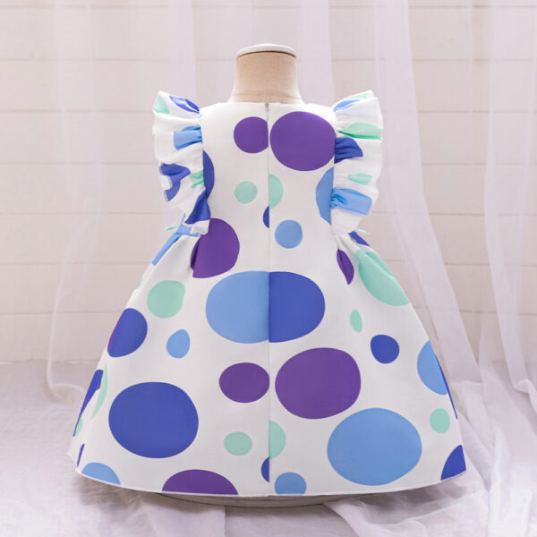 Summer Baby Kids Girls Fly Sleeves Crew Neck Fashion Polka Dots Dress - Image 2