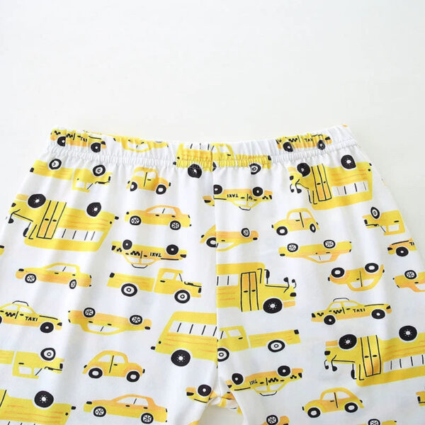 Summer Baby Kids Cartoon School Bus and Taxi Pattern T-shirt and Shorts Clothing Set for Boys - Image 3