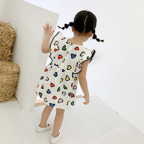 Best Selling Summer Baby Kids Girls Colorful Heart Pattern Fly Sleeves Dress - Image 3