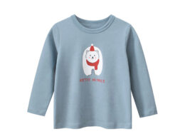 Kids Girls Polar Bear Cartoon Print Crew Neck Long Sleeves Shirt